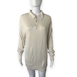 Vintage Ryan Harris Top Women’s XL Silk Ribbed Polo Sporty Long Sleeve Pullover